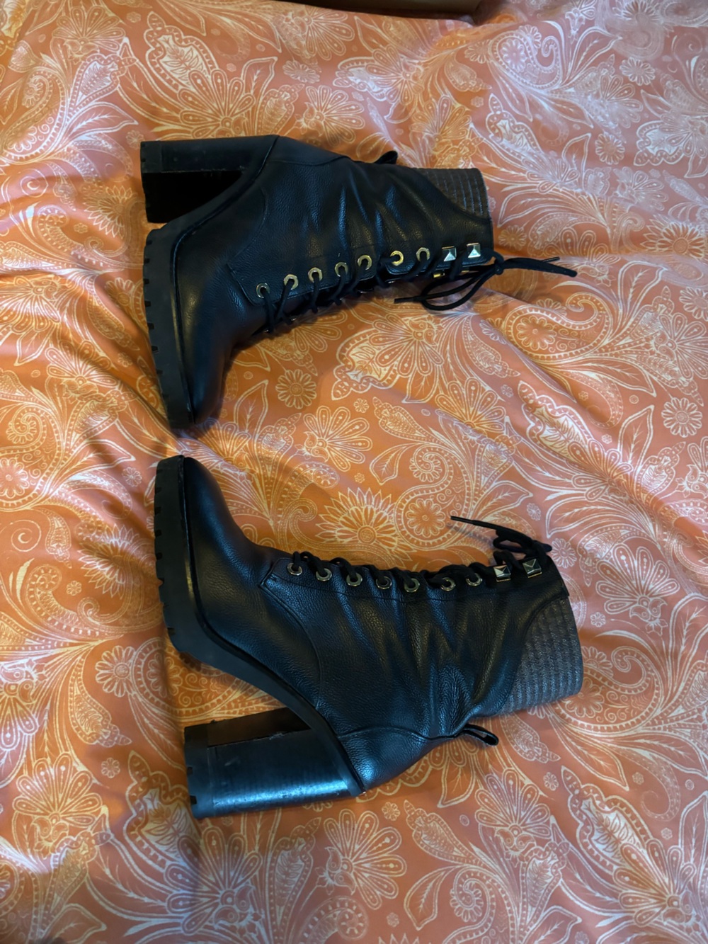 Michael Kors Black Lace-Up Chunky Heel Ankle Boots